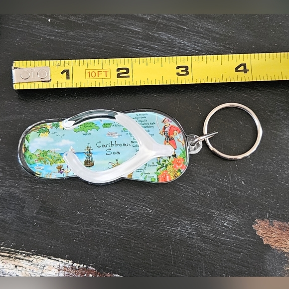 Caribbean Sea Map Flip Flop Surfing Beach Islands Souvenir Keyring Keychain Keys - Picture 4 of 5